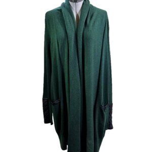 Barneys New York dark green open wool cardigan long, M